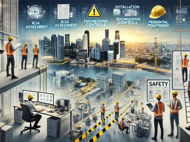 DALL·E 2024 07 22 10.29.19 A professional image depicting key aspects of Workplace Safety and Health Control Measures WSHCM in Singapore. The image should include a risk asses